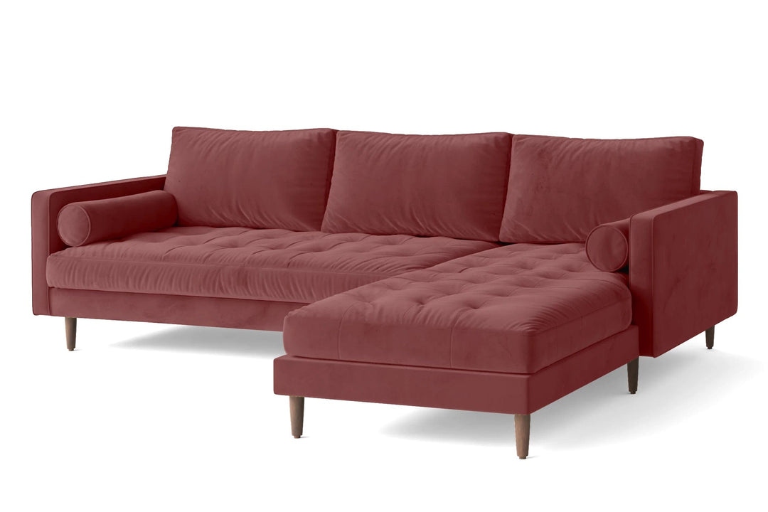 LIVELUSSO Chaise Lounge Sofa Gela 3 Seater Right Hand Facing Chaise Lounge Corner Sofa Pink Velvet