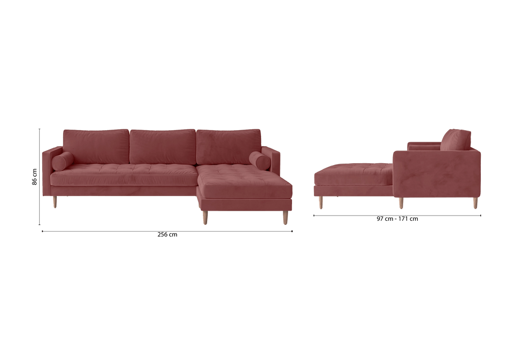 LIVELUSSO Chaise Lounge Sofa Gela 3 Seater Right Hand Facing Chaise Lounge Corner Sofa Pink Velvet