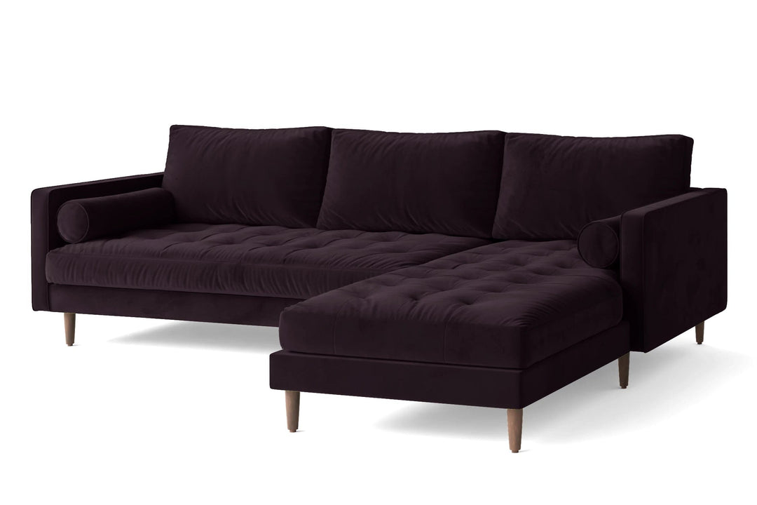 LIVELUSSO Chaise Lounge Sofa Gela 3 Seater Right Hand Facing Chaise Lounge Corner Sofa Purple Velvet