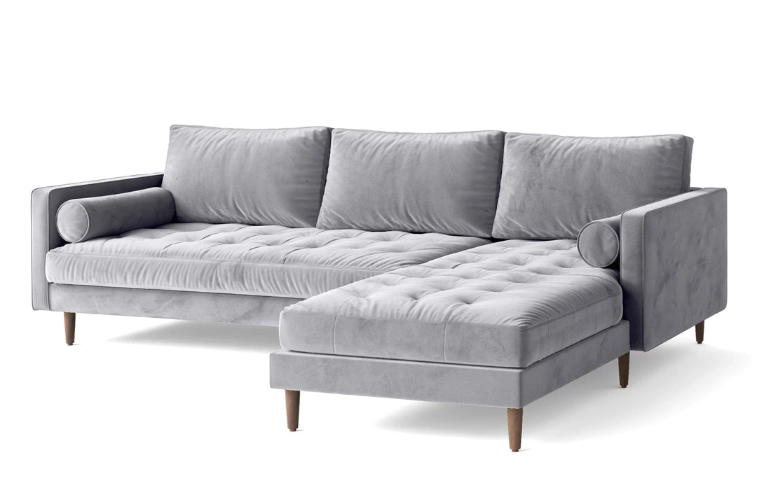 LIVELUSSO Chaise Lounge Sofa Gela 3 Seater Right Hand Facing Chaise Lounge Corner Sofa Silver Velvet