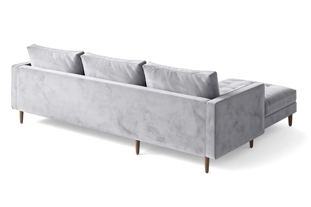 LIVELUSSO Chaise Lounge Sofa Gela 3 Seater Right Hand Facing Chaise Lounge Corner Sofa Silver Velvet