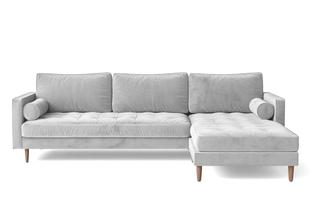 LIVELUSSO Chaise Lounge Sofa Gela 3 Seater Right Hand Facing Chaise Lounge Corner Sofa White Velvet