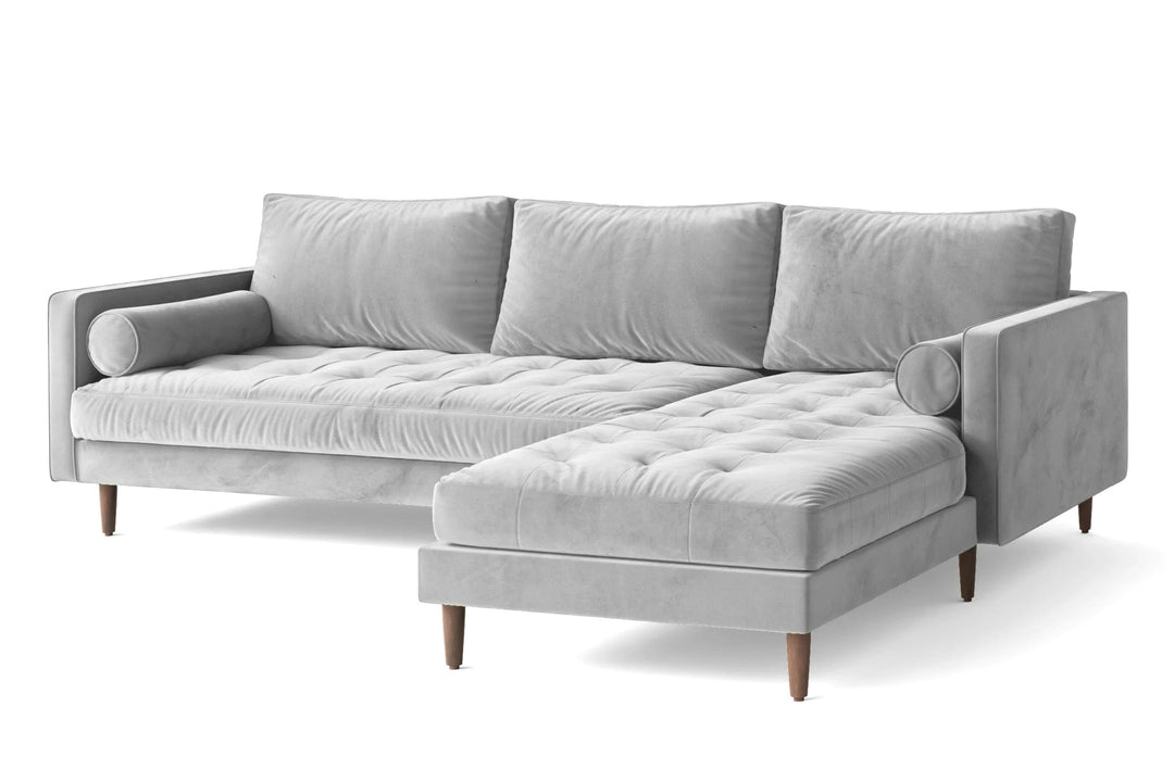 LIVELUSSO Chaise Lounge Sofa Gela 3 Seater Right Hand Facing Chaise Lounge Corner Sofa White Velvet