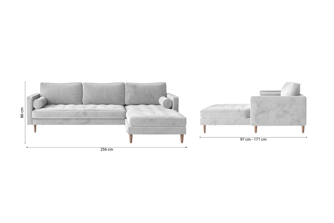 LIVELUSSO Chaise Lounge Sofa Gela 3 Seater Right Hand Facing Chaise Lounge Corner Sofa White Velvet