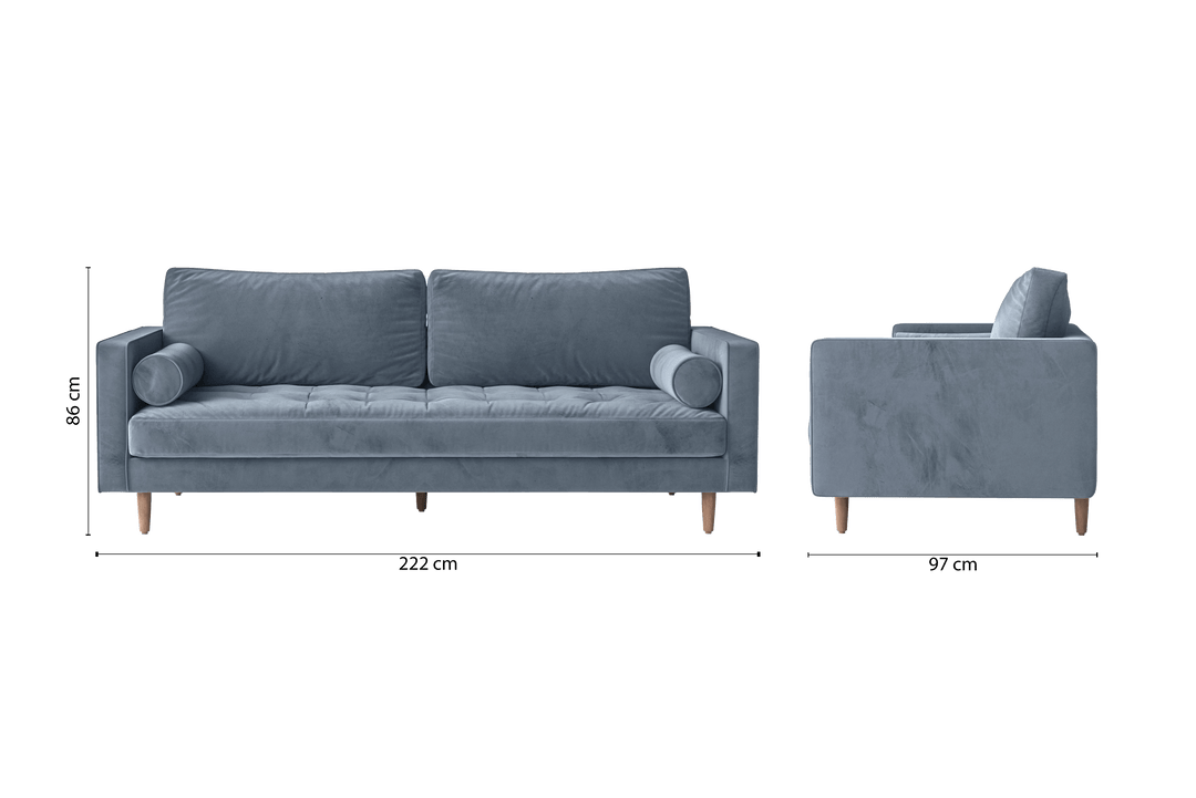 Gela 3 Seater Sofa Baby Blue Velvet – LIVELUSSO