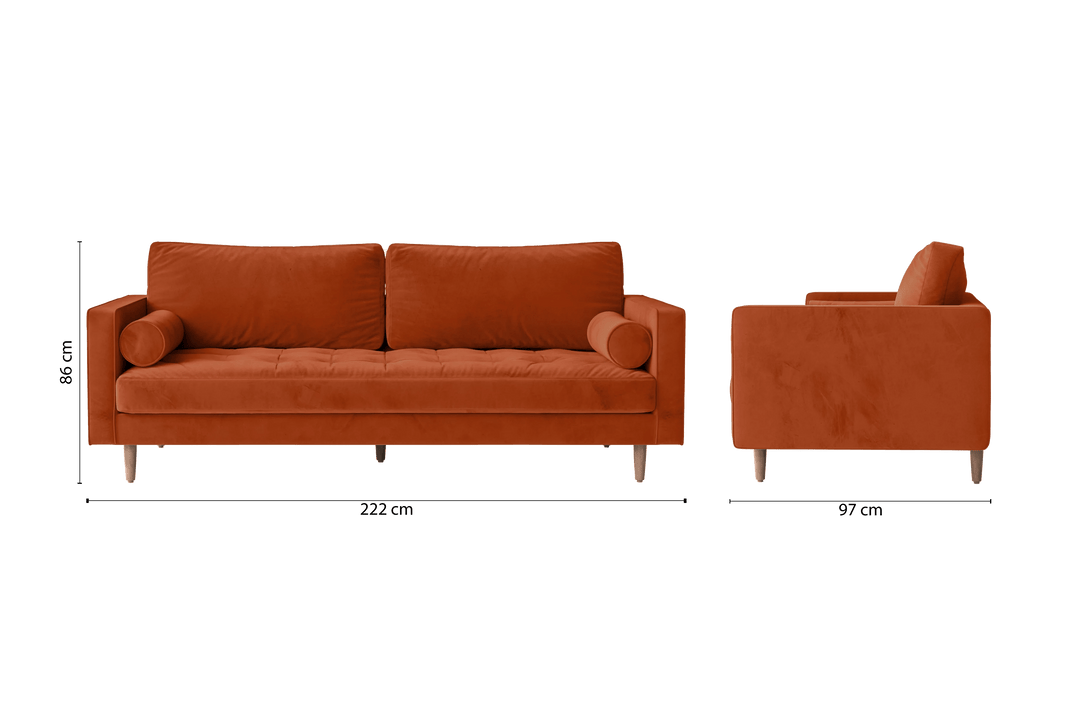 LIVELUSSO Sofa Gela 3 Seater Sofa Orange Velvet