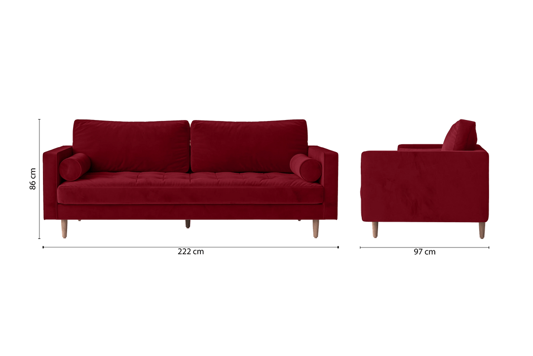 LIVELUSSO Sofa Gela 3 Seater Sofa Red Velvet