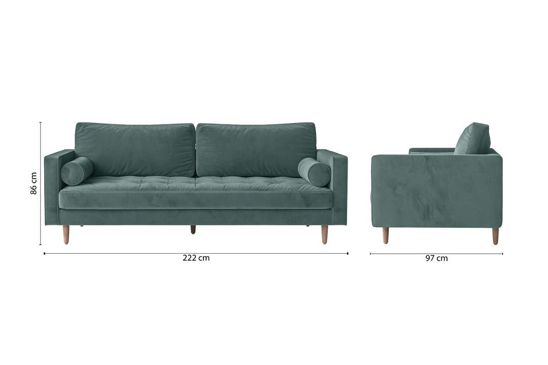 LIVELUSSO Sofa Gela 3 Seater Sofa Teal Velvet