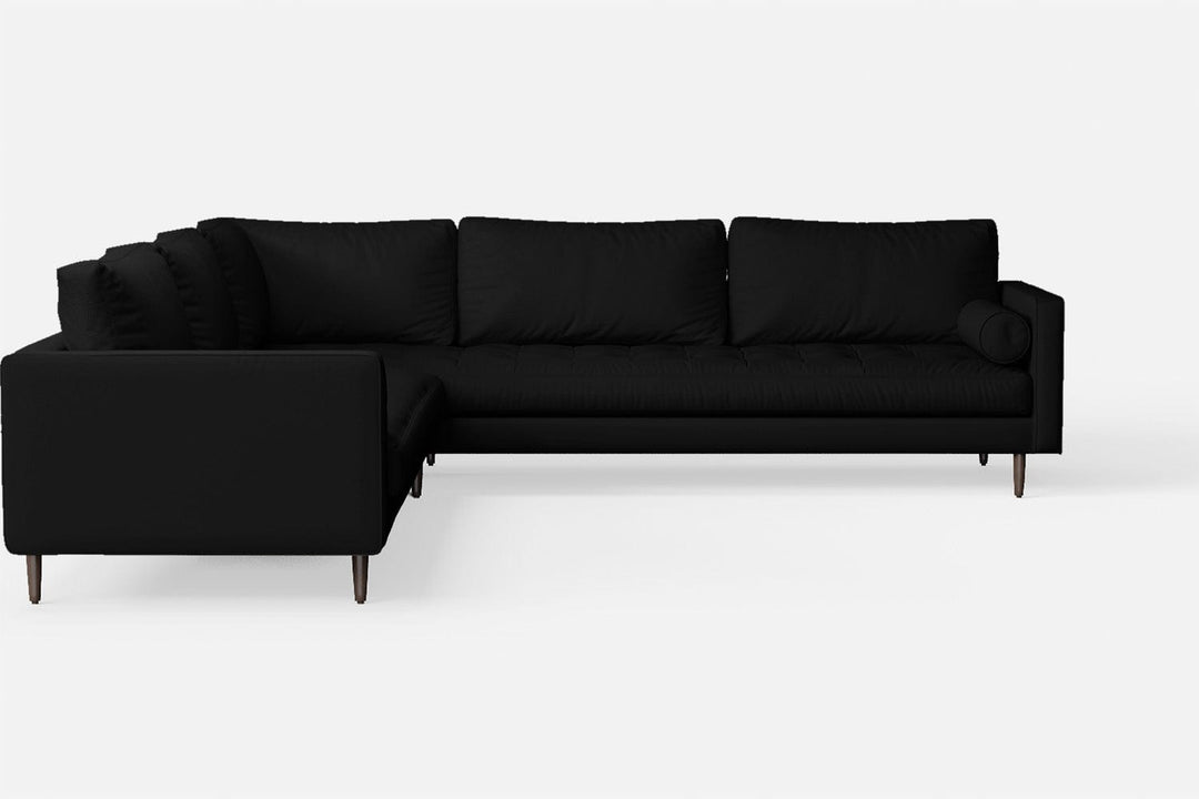 LIVELUSSO Corner Sofa Gela 5 Seater Corner Sofa Black Leather