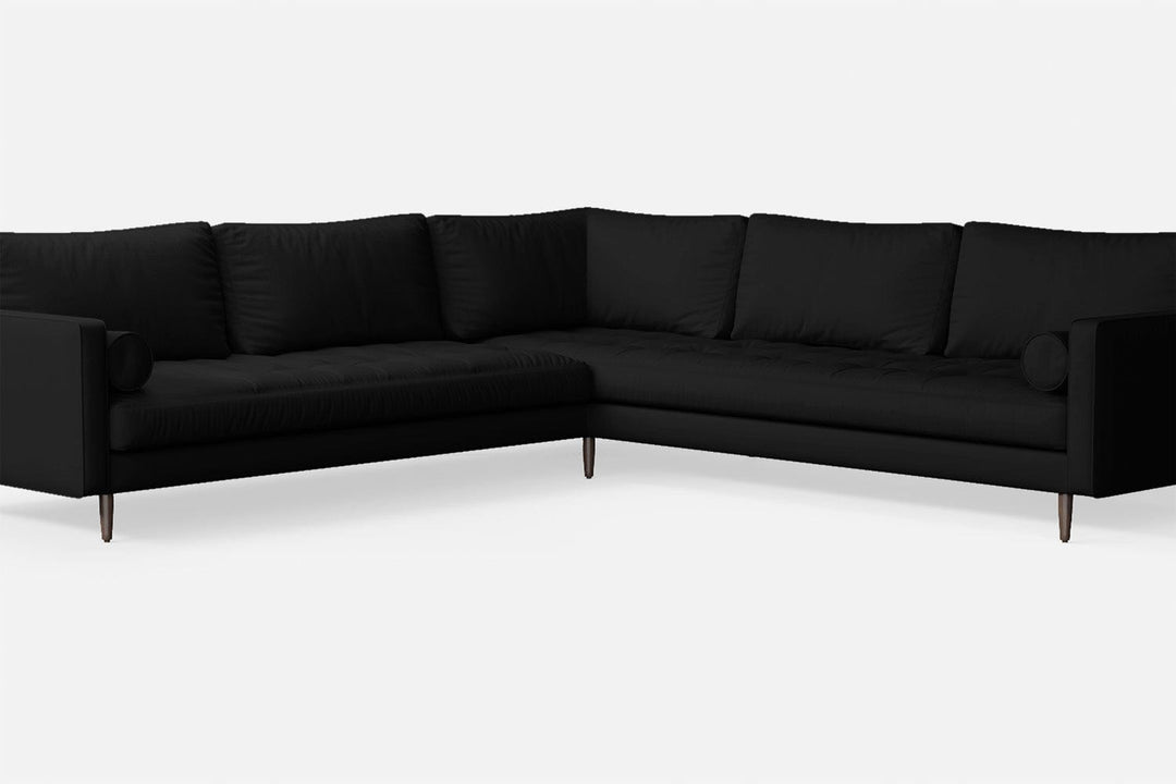 LIVELUSSO Corner Sofa Gela 5 Seater Corner Sofa Black Leather