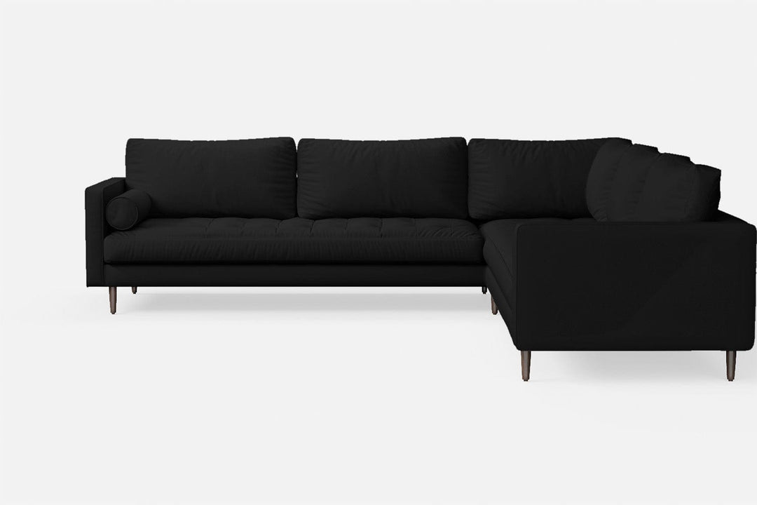 LIVELUSSO Corner Sofa Gela 5 Seater Corner Sofa Black Leather