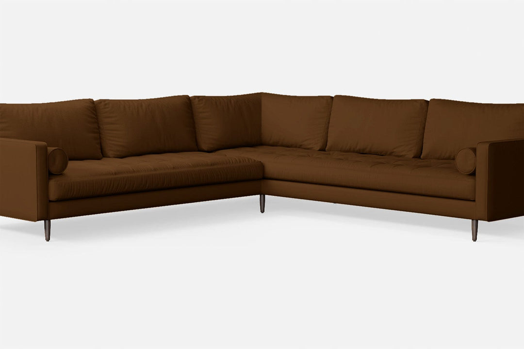 LIVELUSSO Corner Sofa Gela 5 Seater Corner Sofa Walnut Brown Leather