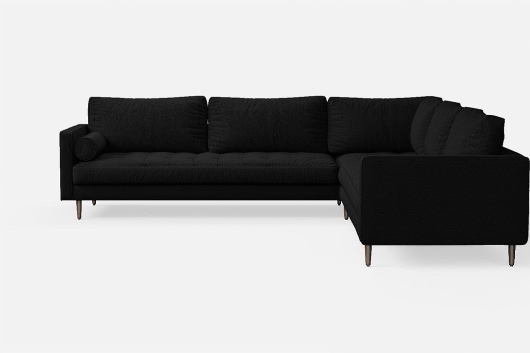 LIVELUSSO Corner Sofa Gela 5 Seater Corner Sofa Black Linen Fabric