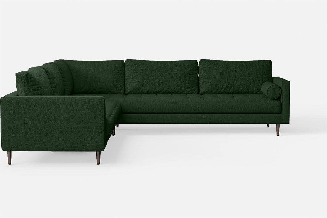 LIVELUSSO Corner Sofa Gela 5 Seater Corner Sofa Forest Green Linen Fabric