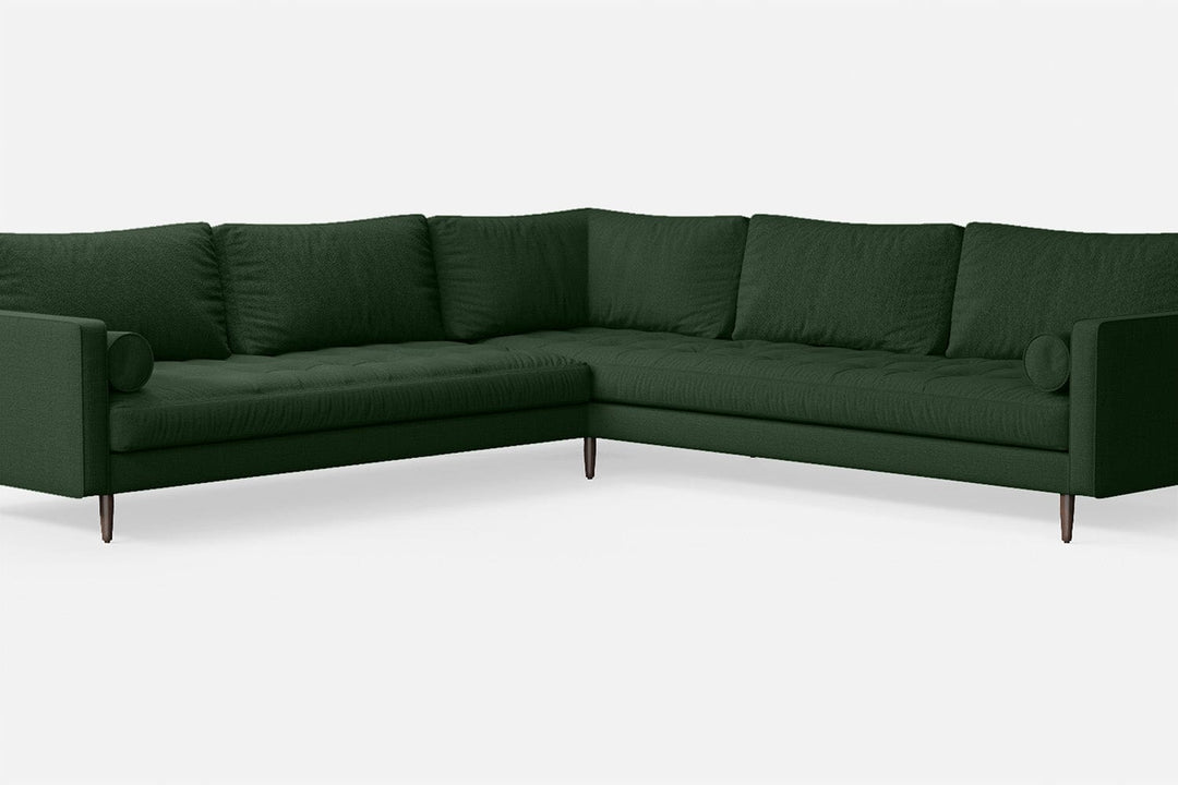 LIVELUSSO Corner Sofa Gela 5 Seater Corner Sofa Forest Green Linen Fabric