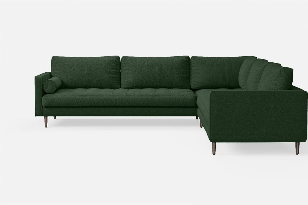 LIVELUSSO Corner Sofa Gela 5 Seater Corner Sofa Forest Green Linen Fabric