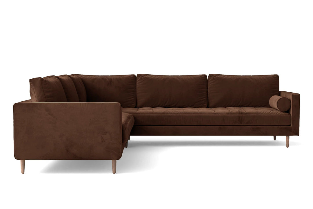 LIVELUSSO Corner Sofa Gela 5 Seater Corner Sofa Coffee Brown Velvet