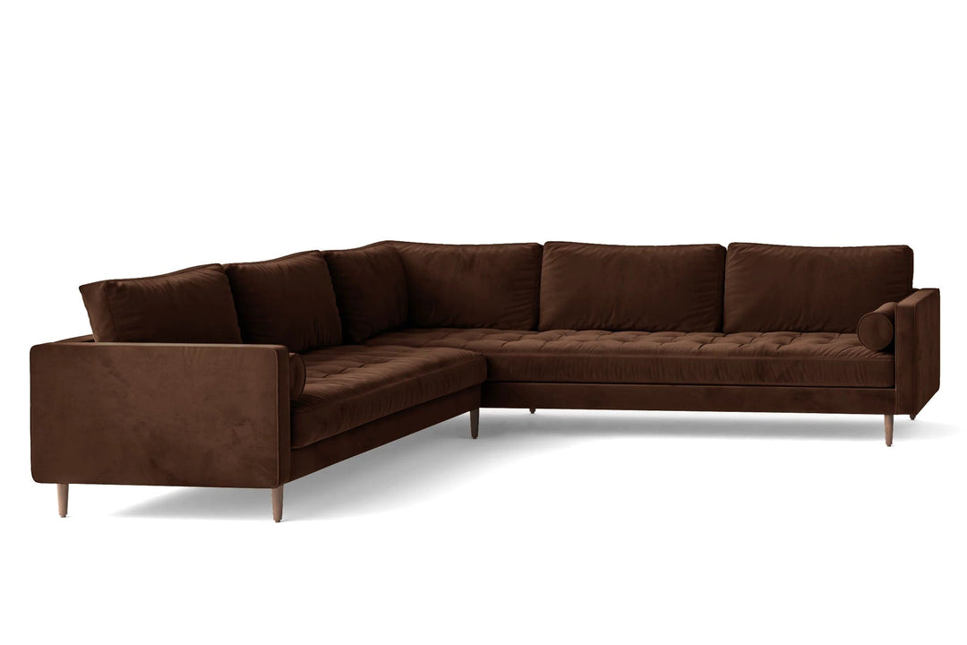 LIVELUSSO Corner Sofa Gela 5 Seater Corner Sofa Coffee Brown Velvet