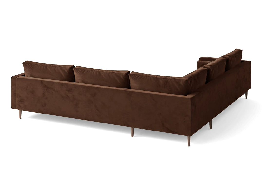 LIVELUSSO Corner Sofa Gela 5 Seater Corner Sofa Coffee Brown Velvet