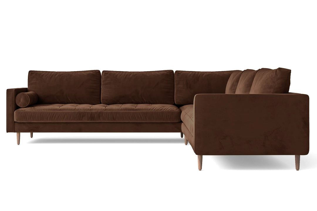 LIVELUSSO Corner Sofa Gela 5 Seater Corner Sofa Coffee Brown Velvet