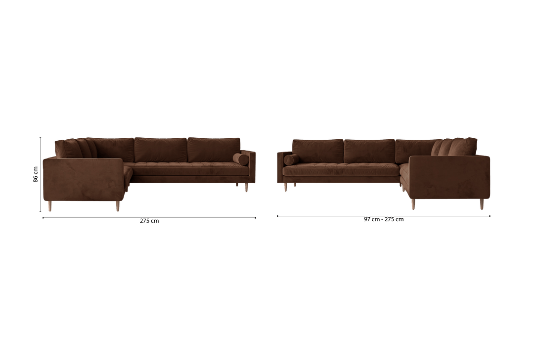 LIVELUSSO Corner Sofa Gela 5 Seater Corner Sofa Coffee Brown Velvet