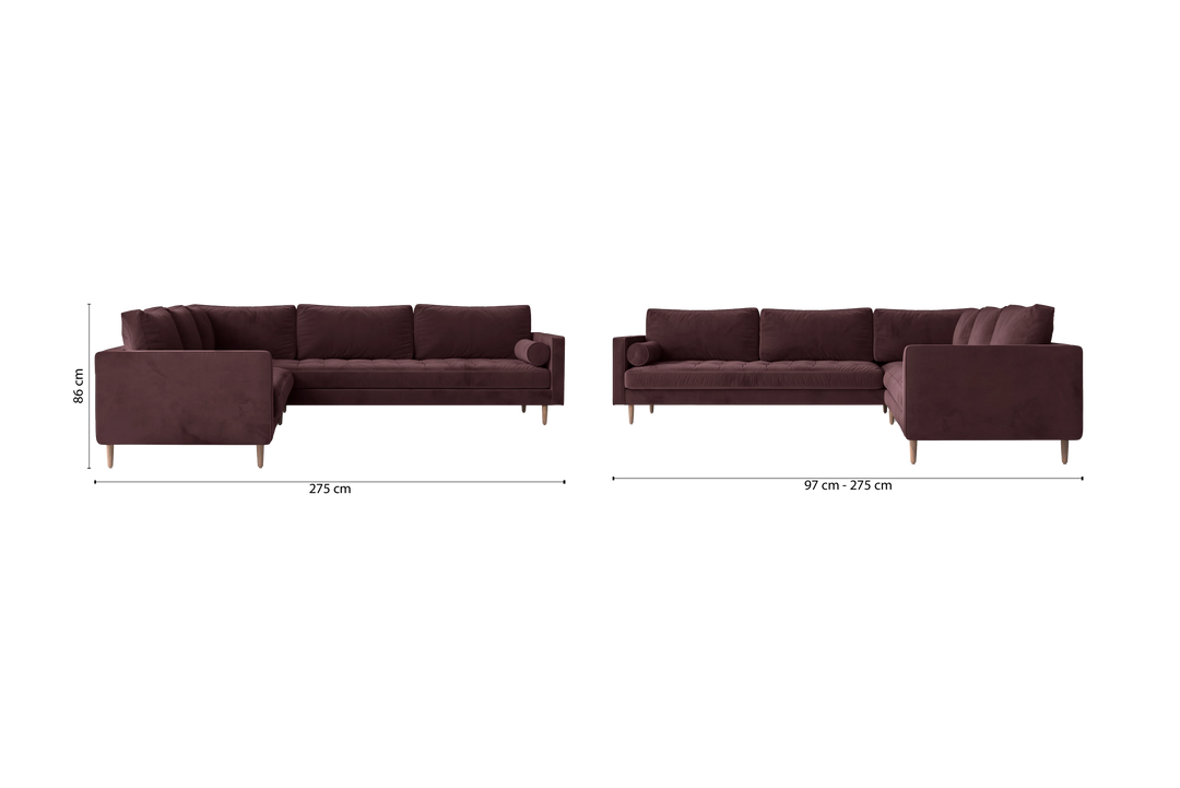 LIVELUSSO Corner Sofa Gela 5 Seater Corner Sofa Grape Velvet