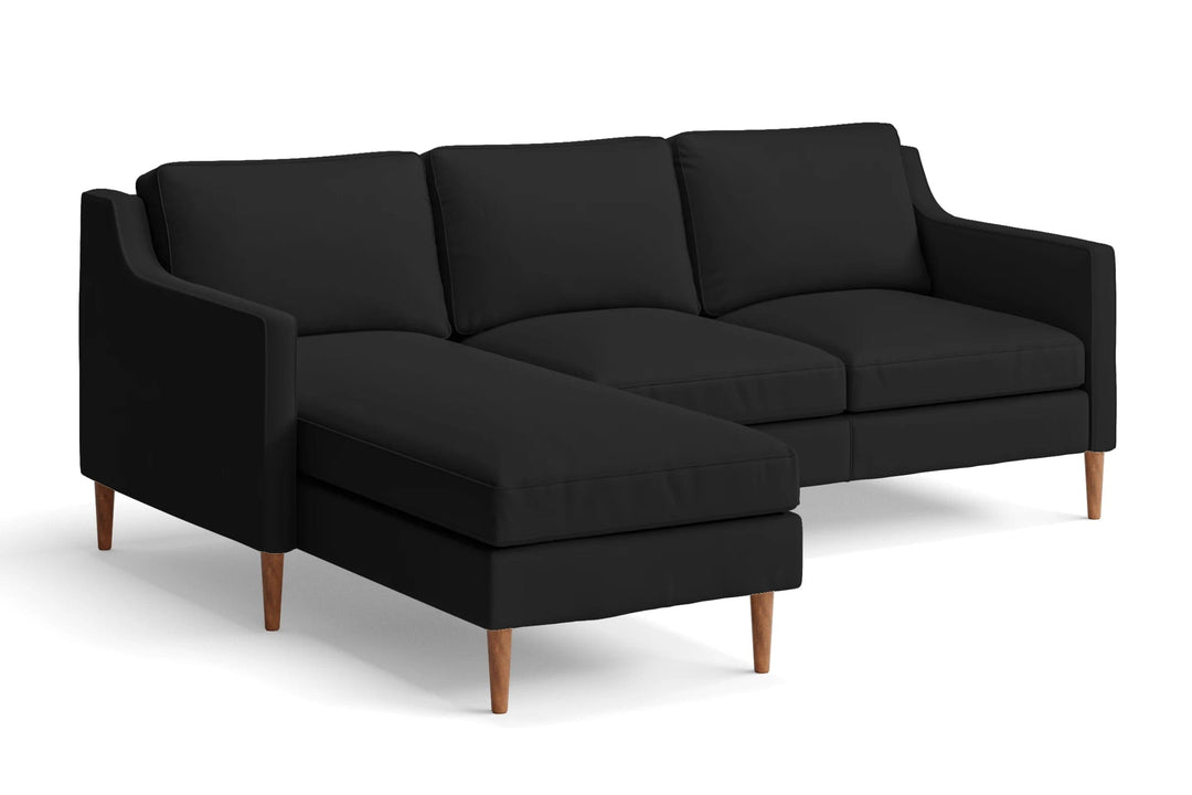 LIVELUSSO Chaise Lounge Sofa Greco 3 Seater Left Hand Facing Chaise Lounge Corner Sofa Black Leather