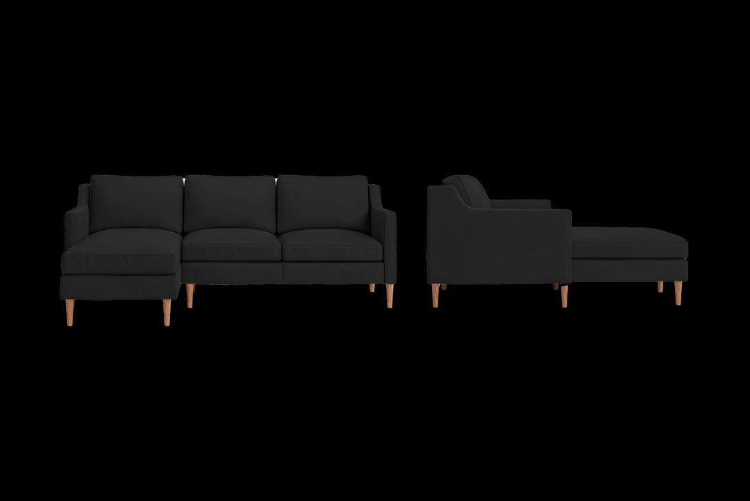 LIVELUSSO Chaise Lounge Sofa Greco 3 Seater Left Hand Facing Chaise Lounge Corner Sofa Black Leather