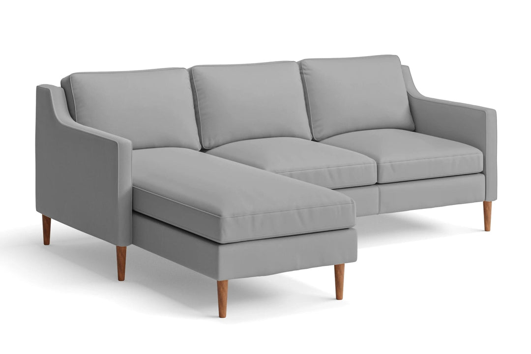 LIVELUSSO Chaise Lounge Sofa Greco 3 Seater Left Hand Facing Chaise Lounge Corner Sofa Grey Leather