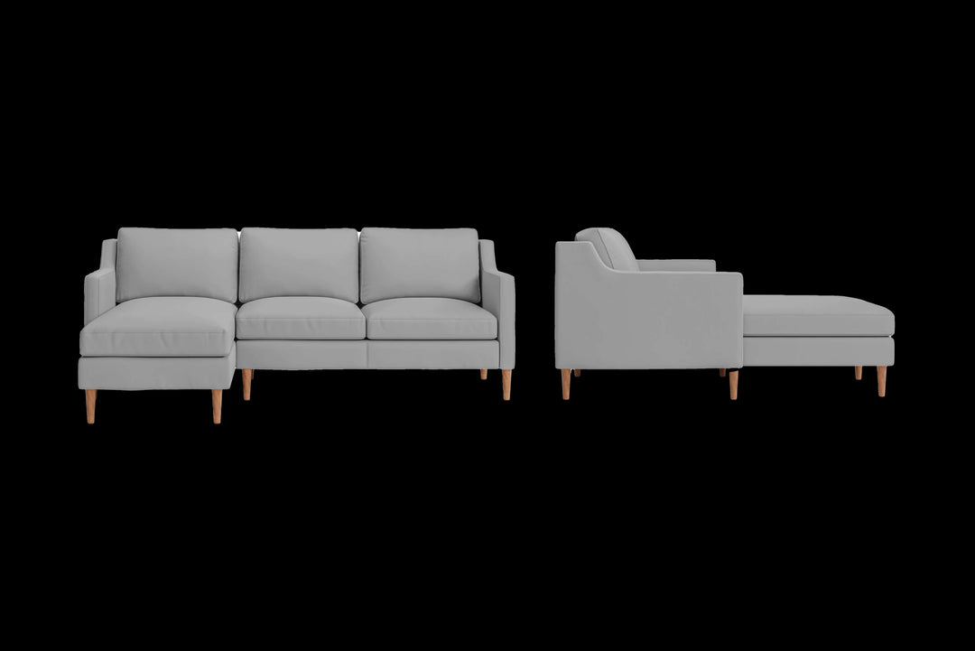 LIVELUSSO Chaise Lounge Sofa Greco 3 Seater Left Hand Facing Chaise Lounge Corner Sofa Grey Leather