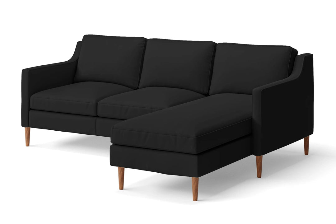 LIVELUSSO Chaise Lounge Sofa Greco 3 Seater Right Hand Facing Chaise Lounge Corner Sofa Black Leather