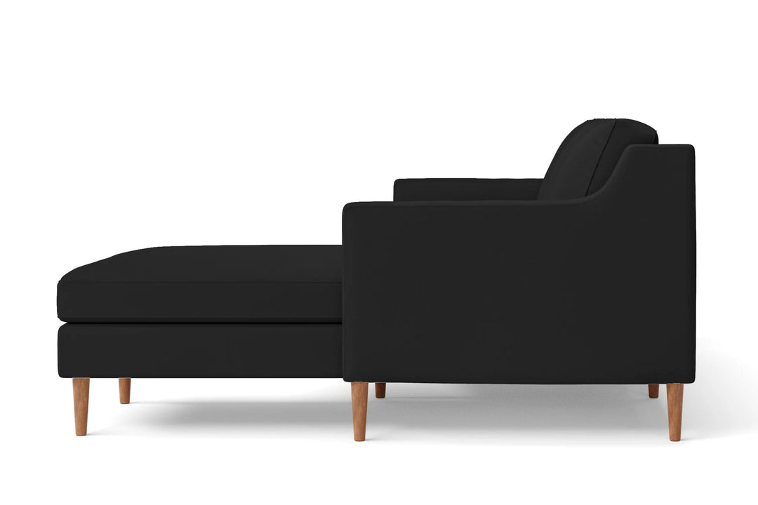 LIVELUSSO Chaise Lounge Sofa Greco 3 Seater Right Hand Facing Chaise Lounge Corner Sofa Black Leather