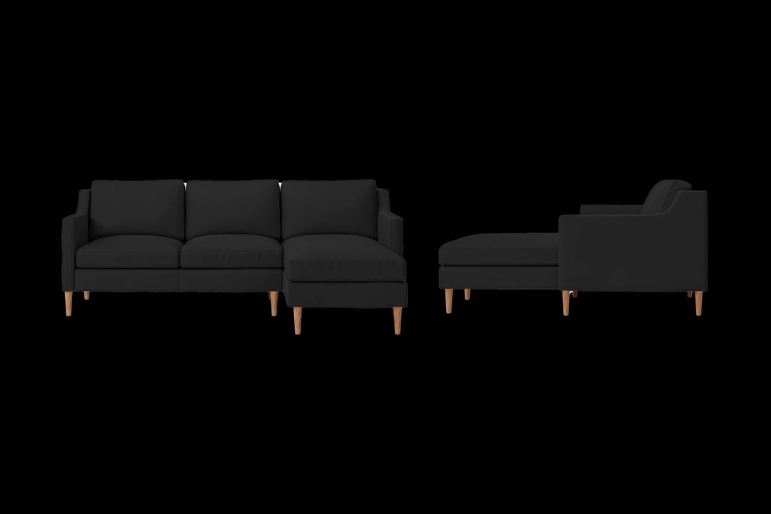 LIVELUSSO Chaise Lounge Sofa Greco 3 Seater Right Hand Facing Chaise Lounge Corner Sofa Black Leather