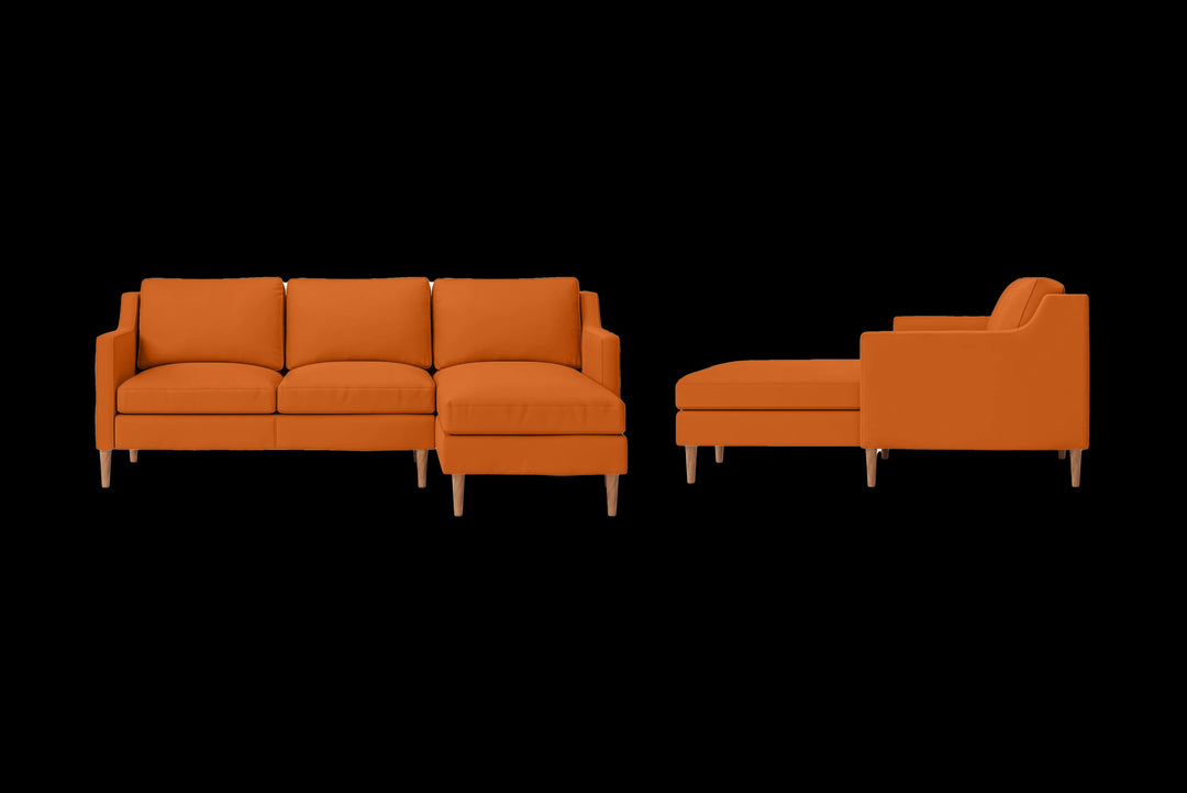 LIVELUSSO Chaise Lounge Sofa Greco 3 Seater Right Hand Facing Chaise Lounge Corner Sofa Orange Leather