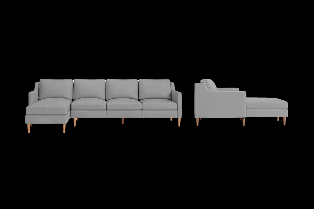 LIVELUSSO Chaise Lounge Sofa Greco 4 Seater Left Hand Facing Chaise Lounge Corner Sofa Grey Leather