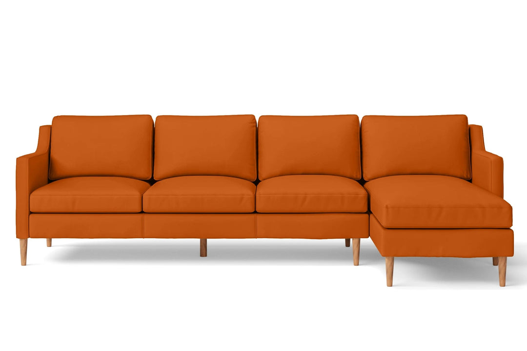 LIVELUSSO Chaise Lounge Sofa Greco 4 Seater Right Hand Facing Chaise Lounge Corner Sofa Orange Leather