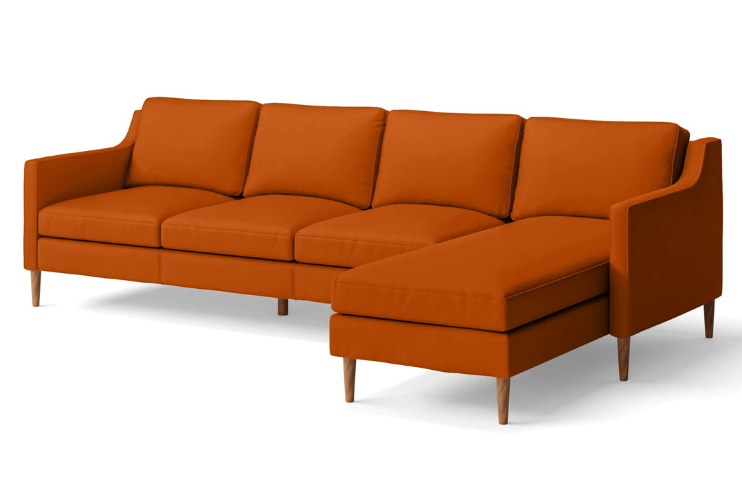 LIVELUSSO Chaise Lounge Sofa Greco 4 Seater Right Hand Facing Chaise Lounge Corner Sofa Orange Leather