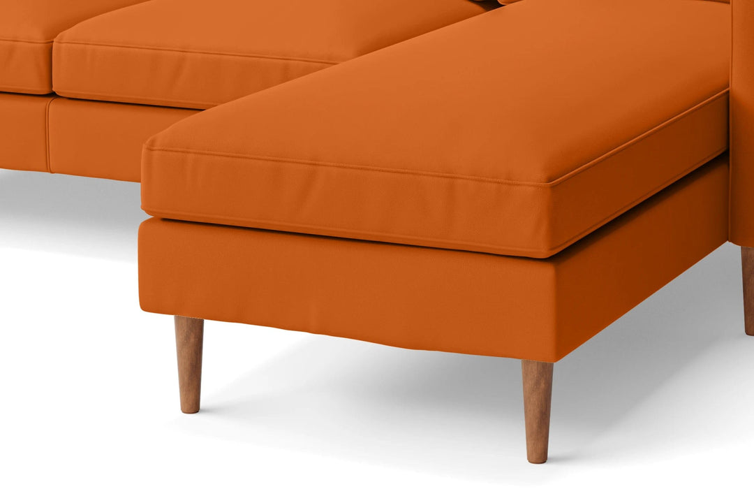 LIVELUSSO Chaise Lounge Sofa Greco 4 Seater Right Hand Facing Chaise Lounge Corner Sofa Orange Leather