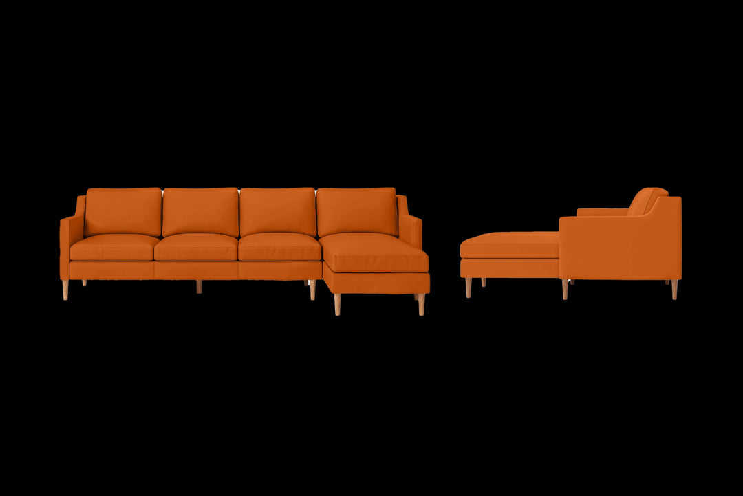 LIVELUSSO Chaise Lounge Sofa Greco 4 Seater Right Hand Facing Chaise Lounge Corner Sofa Orange Leather