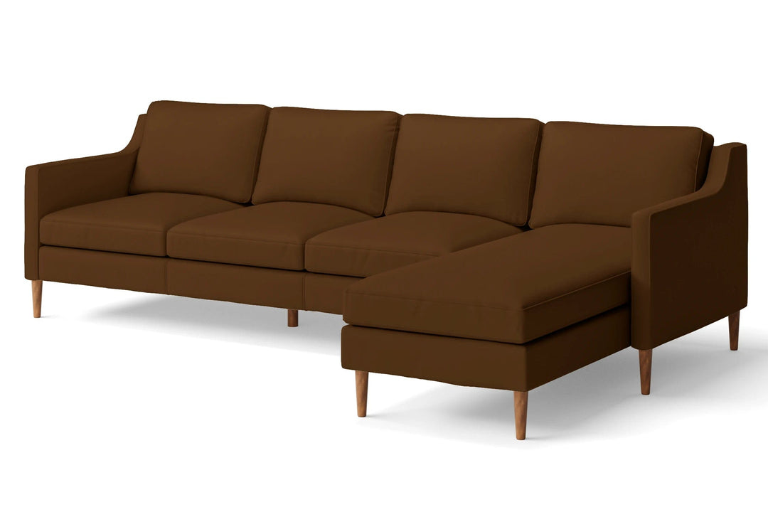 LIVELUSSO Chaise Lounge Sofa Greco 4 Seater Right Hand Facing Chaise Lounge Corner Sofa Walnut Brown Leather