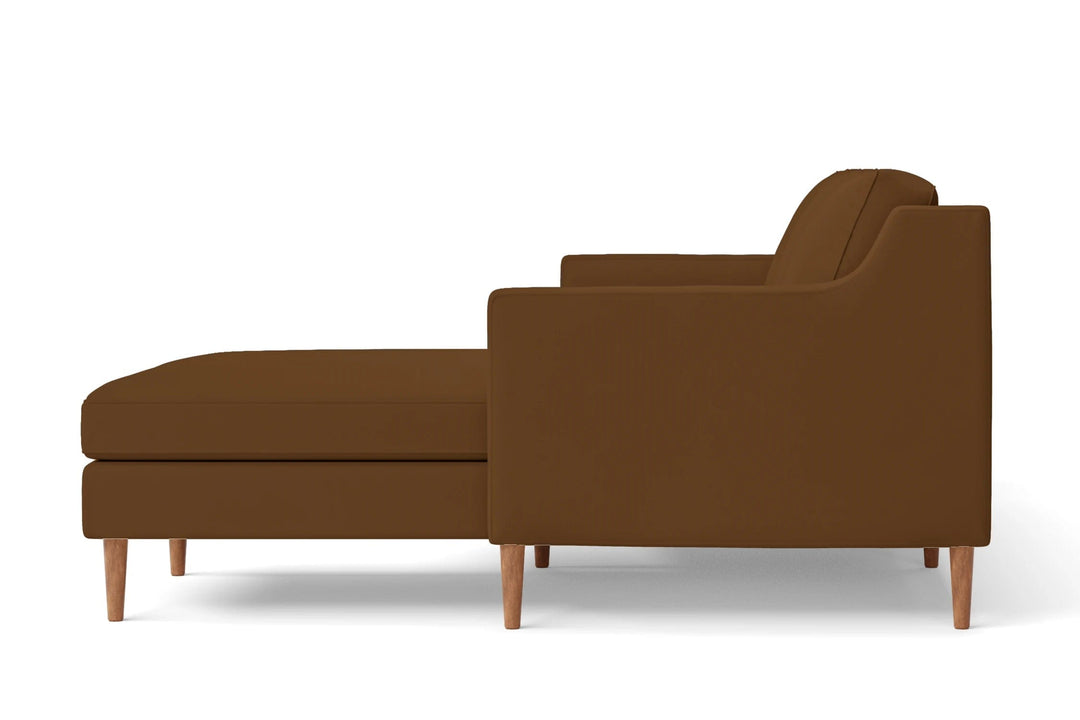 LIVELUSSO Chaise Lounge Sofa Greco 4 Seater Right Hand Facing Chaise Lounge Corner Sofa Walnut Brown Leather