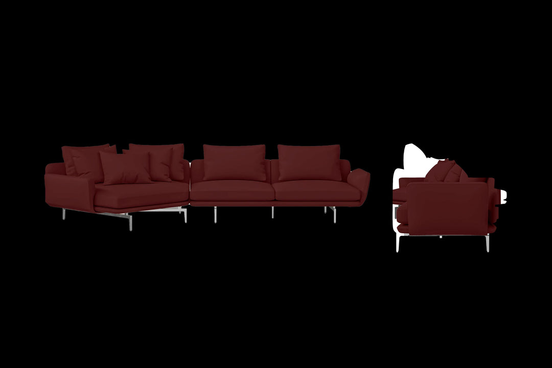 LIVELUSSO Chaise Lounge Sofa Legnano 4 Seater Left Hand Facing Chaise Lounge Corner Sofa Red Leather