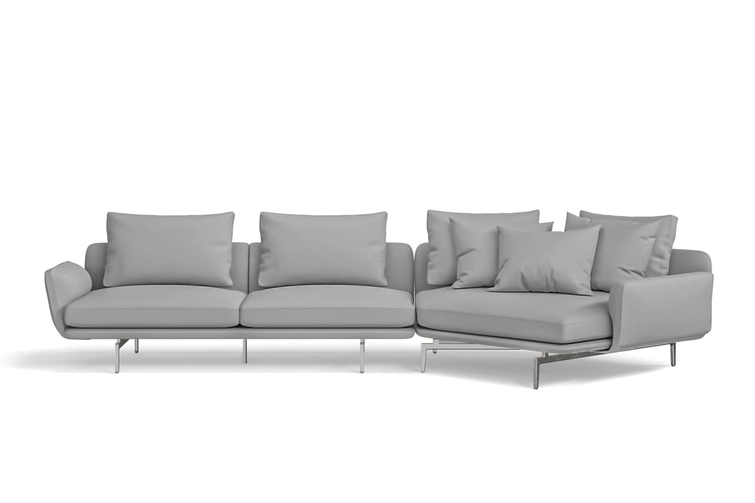 LIVELUSSO Chaise Lounge Sofa Legnano 4 Seater Right Hand Facing Chaise Lounge Corner Sofa Grey Leather