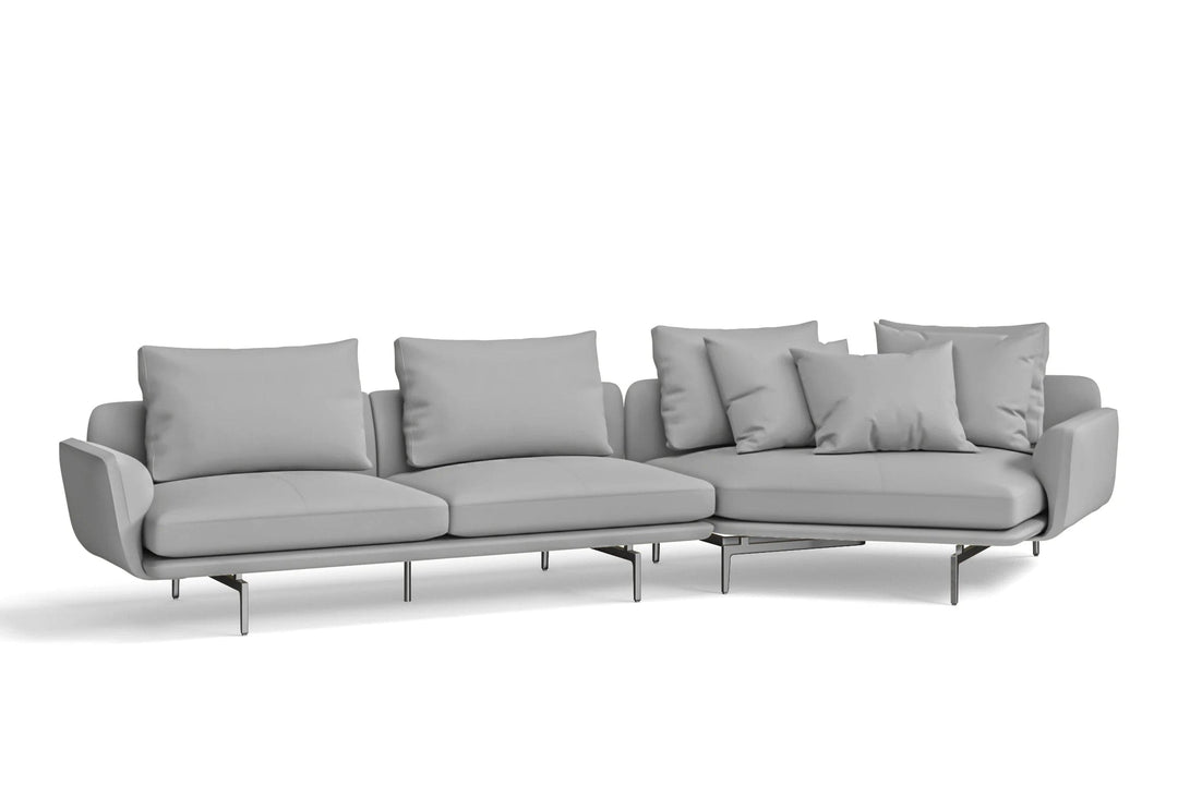 LIVELUSSO Chaise Lounge Sofa Legnano 4 Seater Right Hand Facing Chaise Lounge Corner Sofa Grey Leather