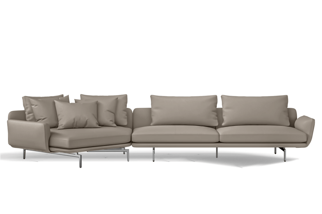 LIVELUSSO Chaise Lounge Sofa Legnano 5 Seater Left Hand Facing Chaise Lounge Corner Sofa Sand Leather