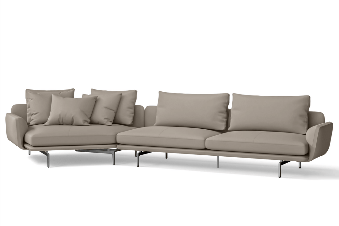 LIVELUSSO Chaise Lounge Sofa Legnano 5 Seater Left Hand Facing Chaise Lounge Corner Sofa Sand Leather