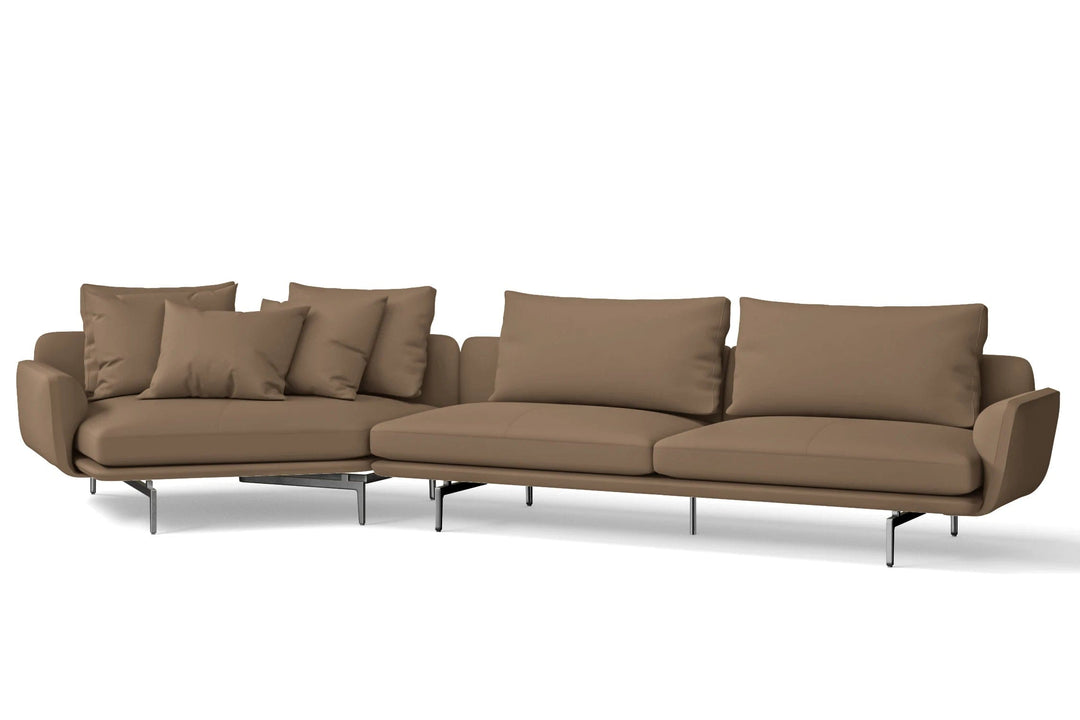 LIVELUSSO Chaise Lounge Sofa Legnano 5 Seater Left Hand Facing Chaise Lounge Corner Sofa Stone Leather