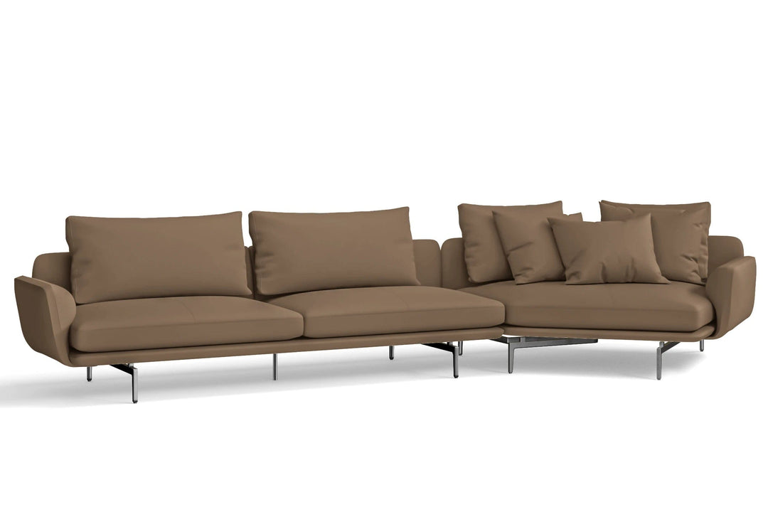 LIVELUSSO Chaise Lounge Sofa Legnano 5 Seater Right Hand Facing Chaise Lounge Corner Sofa Stone Leather