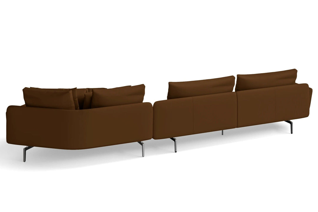 LIVELUSSO Chaise Lounge Sofa Legnano 5 Seater Right Hand Facing Chaise Lounge Corner Sofa Walnut Brown Leather
