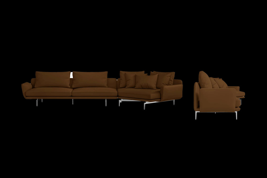 LIVELUSSO Chaise Lounge Sofa Legnano 5 Seater Right Hand Facing Chaise Lounge Corner Sofa Walnut Brown Leather